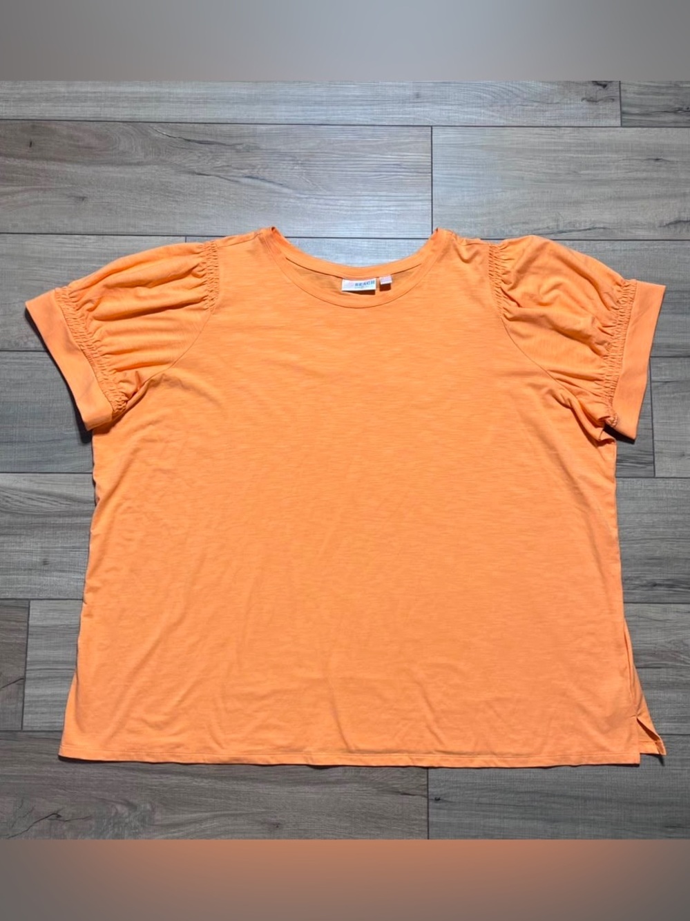 Belle Beach by Kim Gravel Womens Double Smocked Short Sleeve Top Size 4X Orange